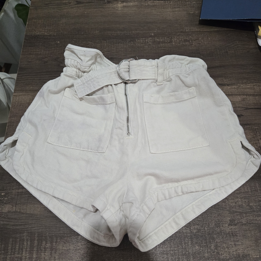 Mango High Waist Cream Shorts with Belt